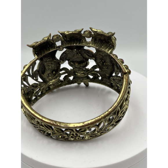 Vintage Owl Gold Tone Cuff Clamper Bangle Bracelet HANDMADE VTG SEE ALL - Picture 8 of 16